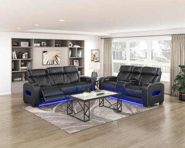 English Elm Power Reclining Loveseat with LED Base Diamond Stitched Faux Leather Theater Seating B011P580718