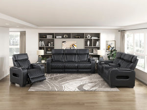 English Elm Power Reclining Loveseat with LED Base Diamond Stitched Faux Leather Theater Seating B011P580718