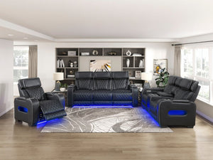 English Elm Power Reclining Loveseat with LED Base Diamond Stitched Faux Leather Theater Seating B011P580718
