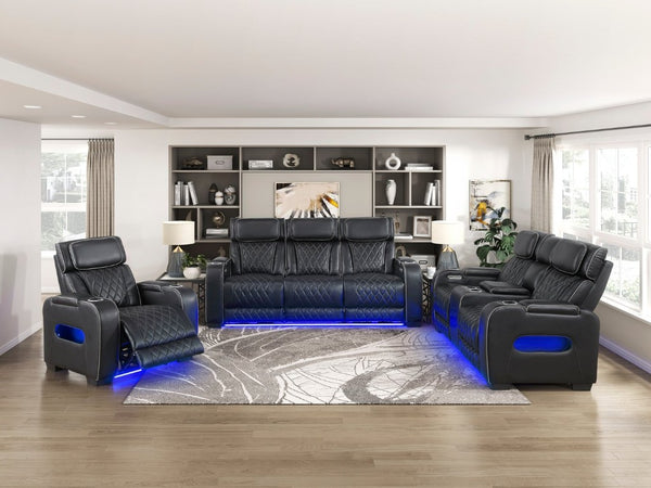 English Elm Power Reclining Loveseat with LED Base Diamond Stitched Faux Leather Theater Seating B011P580718