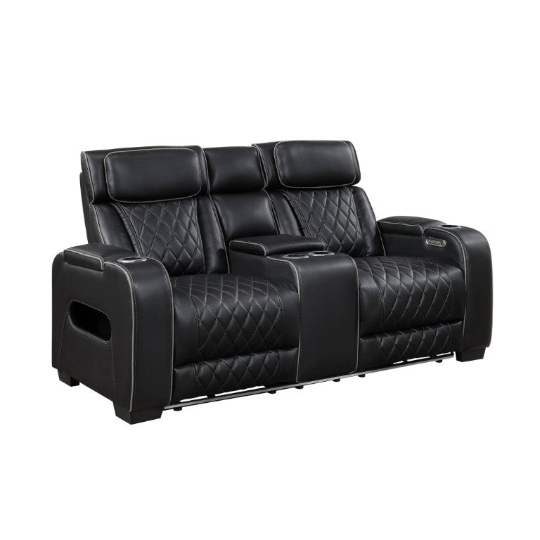 English Elm Power Reclining Loveseat with LED Base Diamond Stitched Faux Leather Theater Seating B011P580718
