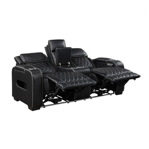 English Elm Power Reclining Loveseat with LED Base Diamond Stitched Faux Leather Theater Seating B011P580718