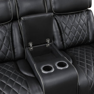 English Elm Power Reclining Loveseat with LED Base Diamond Stitched Faux Leather Theater Seating B011P580718