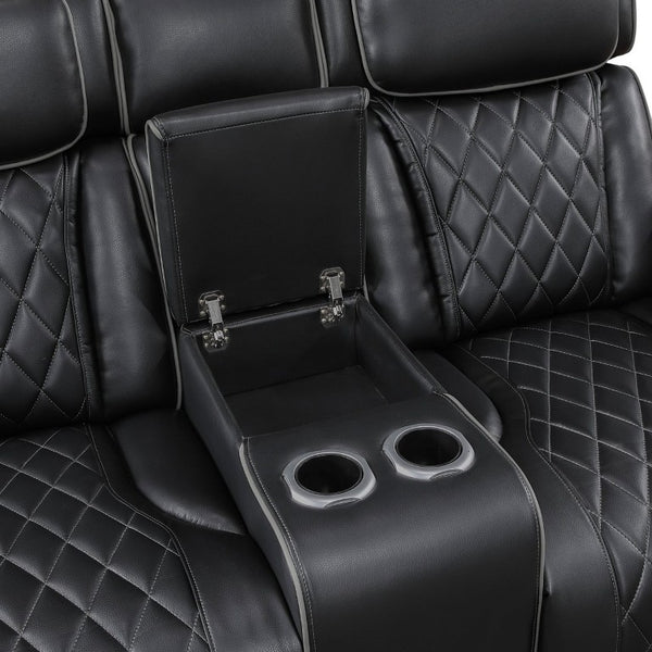 English Elm Power Reclining Loveseat with LED Base Diamond Stitched Faux Leather Theater Seating B011P580718