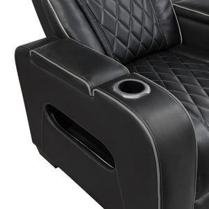 English Elm Power Reclining Loveseat with LED Base Diamond Stitched Faux Leather Theater Seating B011P580718