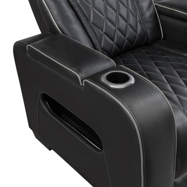 English Elm Power Reclining Loveseat with LED Base Diamond Stitched Faux Leather Theater Seating B011P580718
