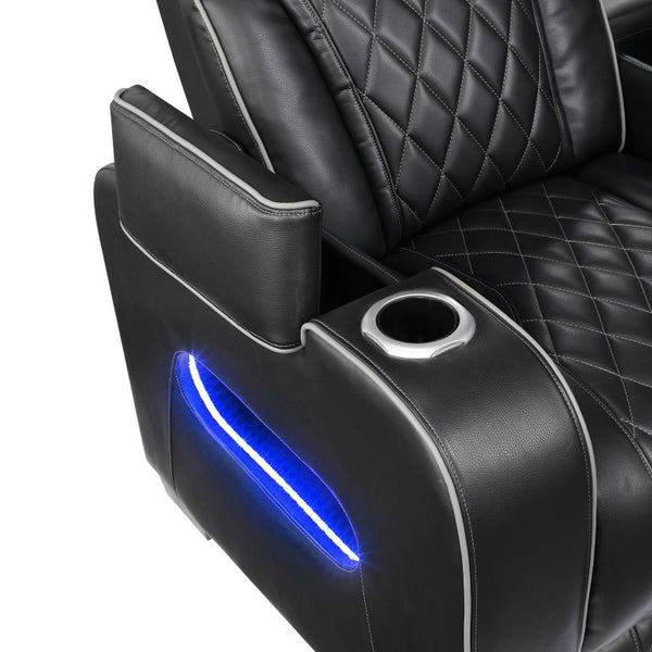 English Elm Power Reclining Loveseat with LED Base Diamond Stitched Faux Leather Theater Seating B011P580718