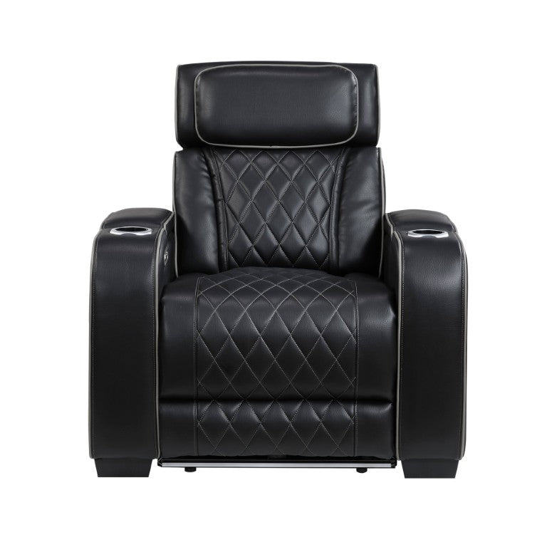 English Elm Power Recliner with LED Underglow USB Charging and Diamond Stitched Faux Leather B011P580719