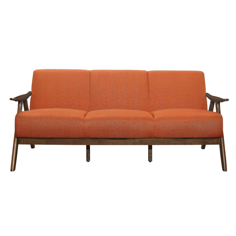 English Elm Sofa Mid-Century Velvet Upholstered with Walnut Legs and Pocket Coil Cushion Support Orange Polyester 73 L x 32 W x 31.5 H B011P580721