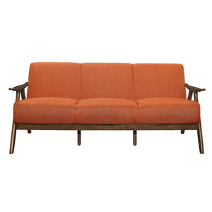 English Elm Sofa Mid-Century Velvet Upholstered with Walnut Legs and Pocket Coil Cushion Support Orange Polyester 73 L x 32 W x 31.5 H B011P580721