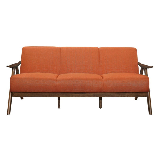 English Elm Sofa Mid-Century Velvet Upholstered with Walnut Legs and Pocket Coil Cushion Support Orange Polyester 73 L x 32 W x 31.5 H B011P580721
