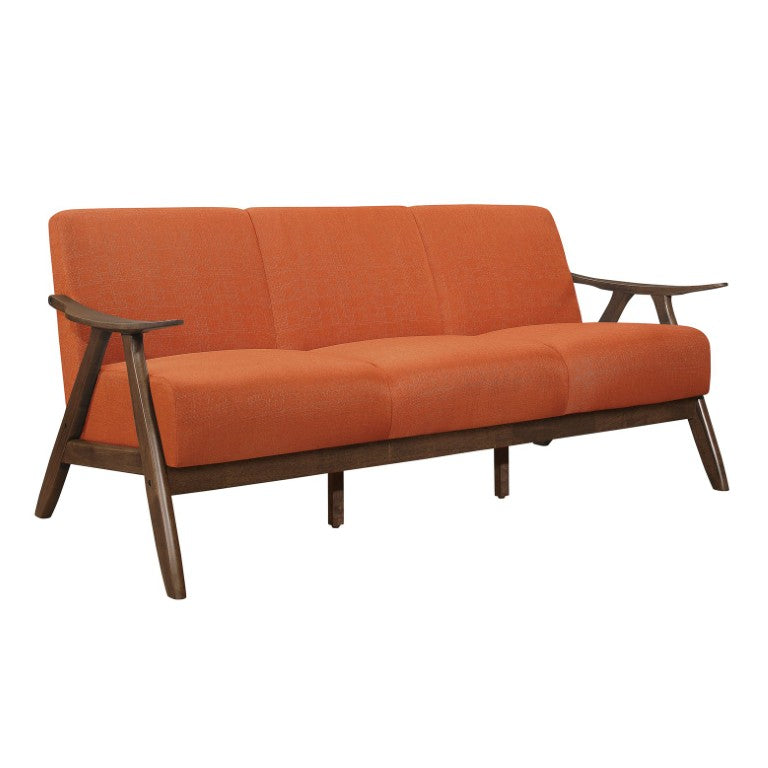 English Elm Sofa Mid-Century Velvet Upholstered with Walnut Legs and Pocket Coil Cushion Support Orange Polyester 73 L x 32 W x 31.5 H B011P580721