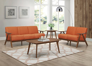 English Elm Sofa Mid-Century Velvet Upholstered with Walnut Legs and Pocket Coil Cushion Support Orange Polyester 73 L x 32 W x 31.5 H B011P580721