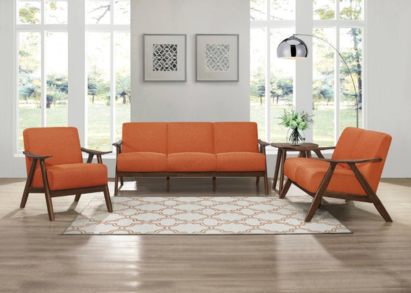 English Elm Sofa Mid-Century Velvet Upholstered with Walnut Legs and Pocket Coil Cushion Support Orange Polyester 73 L x 32 W x 31.5 H B011P580721