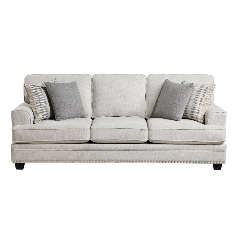 English Elm Sofa with Nailhead Trim and Pocket Coil Support for Transitional Living Rooms Sand Chenille B011P580723
