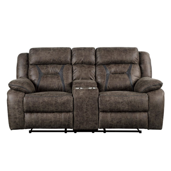 English Elm Double Reclining Loveseat with Console Microfiber Pocket Coil Seating for Living Rooms B011P580729