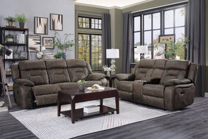 English Elm Double Reclining Loveseat with Console Microfiber Pocket Coil Seating for Living Rooms B011P580729