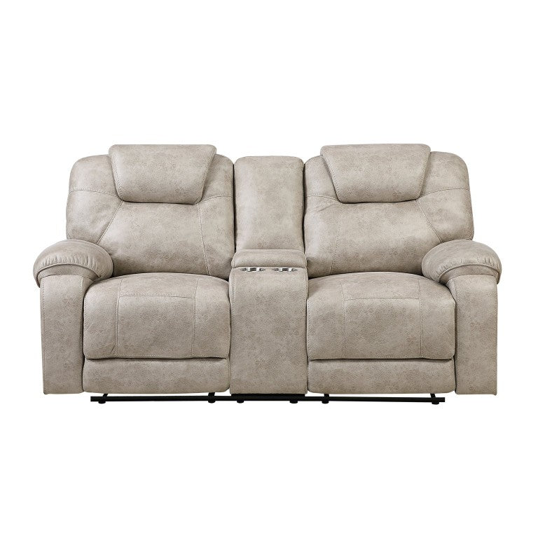 English Elm Double Reclining Loveseat with Center Console Microfiber Upholstery for Media Rooms B011P580750