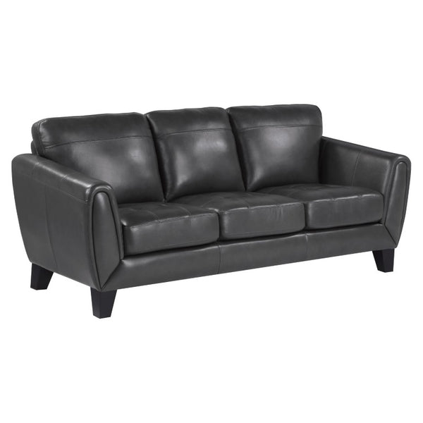 English Elm Sofa Transitional Three Seat Polyester Upholstered Living Room Couch with Pocket Coil Cushions Dark Gray Leather B011P580756
