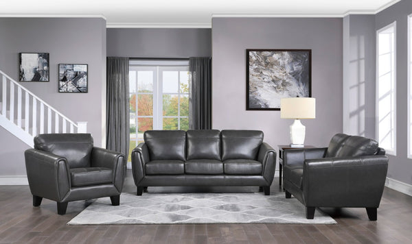 English Elm Sofa Transitional Three Seat Polyester Upholstered Living Room Couch with Pocket Coil Cushions Dark Gray Leather B011P580756