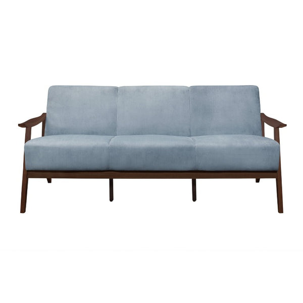 English Elm Sofa Mid-Century Velvet Upholstered with Walnut Legs and Pocket Coil Cushion Support Blue Gray Velvet 73 L x 31.5 W x 32 H B011P580762