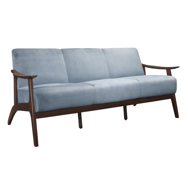 English Elm Sofa Mid-Century Velvet Upholstered with Walnut Legs and Pocket Coil Cushion Support Blue Gray Velvet 73 L x 31.5 W x 32 H B011P580762