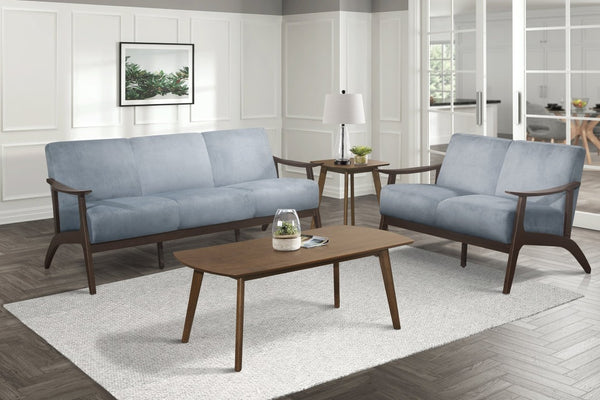 English Elm Sofa Mid-Century Velvet Upholstered with Walnut Legs and Pocket Coil Cushion Support Blue Gray Velvet 73 L x 31.5 W x 32 H B011P580762