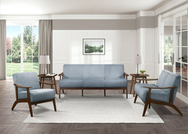 English Elm Sofa Mid-Century Velvet Upholstered with Walnut Legs and Pocket Coil Cushion Support Blue Gray Velvet 73 L x 31.5 W x 32 H B011P580762