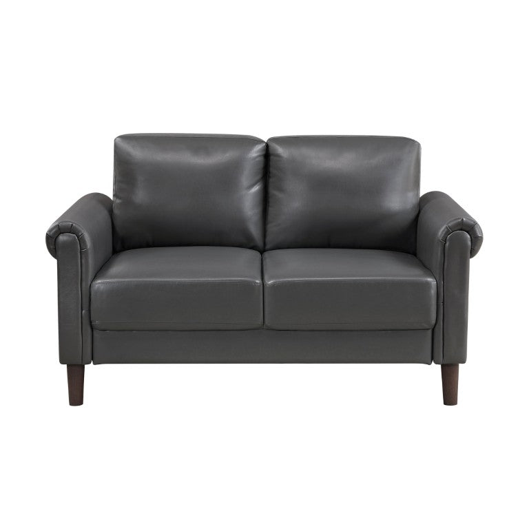 English Elm Love Seat Mid-Century Faux Leather Loveseat with Pocket Coil Support Tapered Legs Dark Gray 57 L x 32 W x 33.5 H B011P580764