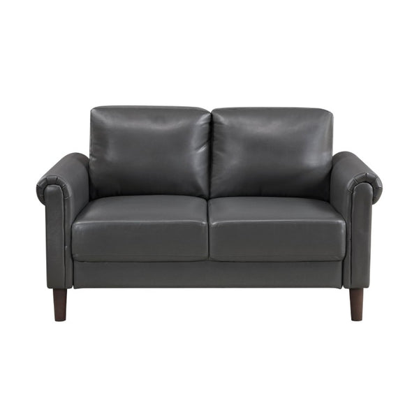English Elm Love Seat Mid-Century Faux Leather Loveseat with Pocket Coil Support Tapered Legs Dark Gray 57 L x 32 W x 33.5 H B011P580764