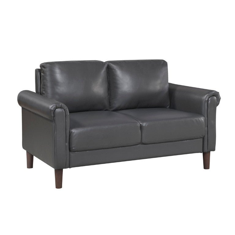 English Elm Love Seat Mid-Century Faux Leather Loveseat with Pocket Coil Support Tapered Legs Dark Gray 57 L x 32 W x 33.5 H B011P580764