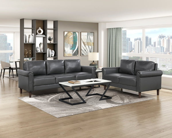 English Elm Love Seat Mid-Century Faux Leather Loveseat with Pocket Coil Support Tapered Legs Dark Gray 57 L x 32 W x 33.5 H B011P580764