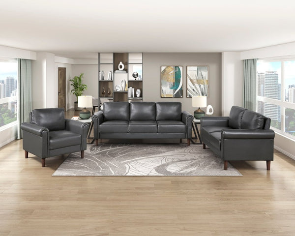 English Elm Love Seat Mid-Century Faux Leather Loveseat with Pocket Coil Support Tapered Legs Dark Gray 57 L x 32 W x 33.5 H B011P580764