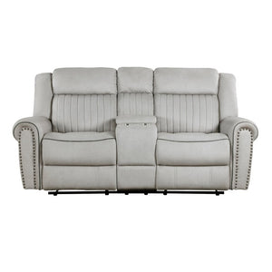 English Elm Double Reclining Loveseat with Console Storage Nailhead Trim Microfiber Seating B011P580779