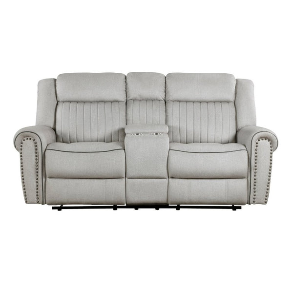 English Elm Double Reclining Loveseat with Console Storage Nailhead Trim Microfiber Seating B011P580779