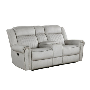 English Elm Double Reclining Loveseat with Console Storage Nailhead Trim Microfiber Seating B011P580779