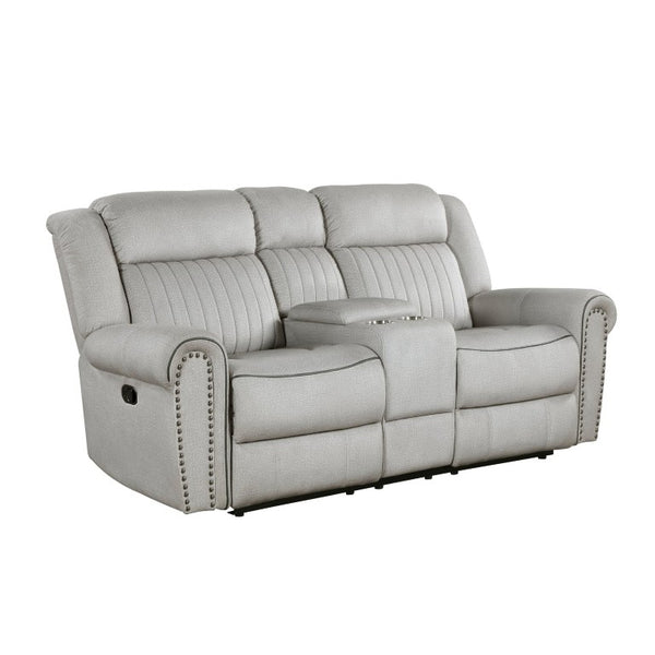 English Elm Double Reclining Loveseat with Console Storage Nailhead Trim Microfiber Seating B011P580779