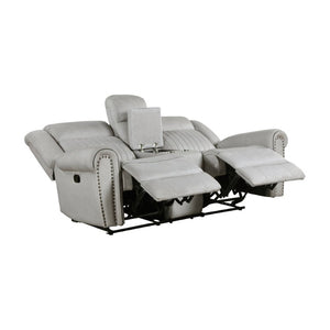 English Elm Double Reclining Loveseat with Console Storage Nailhead Trim Microfiber Seating B011P580779