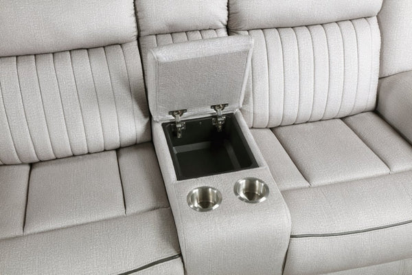 English Elm Double Reclining Loveseat with Console Storage Nailhead Trim Microfiber Seating B011P580779