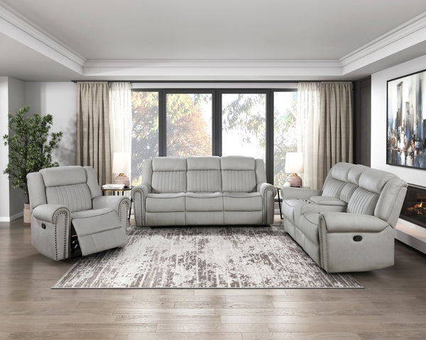 English Elm Double Reclining Loveseat with Console Storage Nailhead Trim Microfiber Seating B011P580779