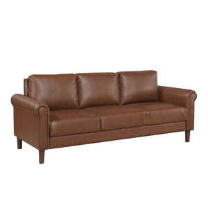 English Elm Sofa Mid-Century Modern Faux Leather Three-Seater with Tapered Legs for Living Rooms B011P580784