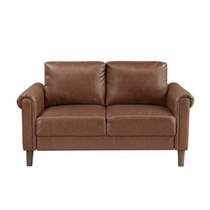English Elm Love Seat Mid-Century Faux Leather Loveseat with Pocket Coil Support Tapered Legs Chocolate 57 L x 32 W x 33.5 H B011P580785