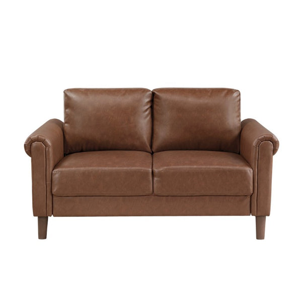 English Elm Love Seat Mid-Century Faux Leather Loveseat with Pocket Coil Support Tapered Legs Chocolate 57 L x 32 W x 33.5 H B011P580785