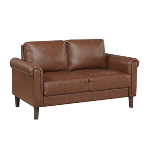 English Elm Love Seat Mid-Century Faux Leather Loveseat with Pocket Coil Support Tapered Legs Chocolate 57 L x 32 W x 33.5 H B011P580785