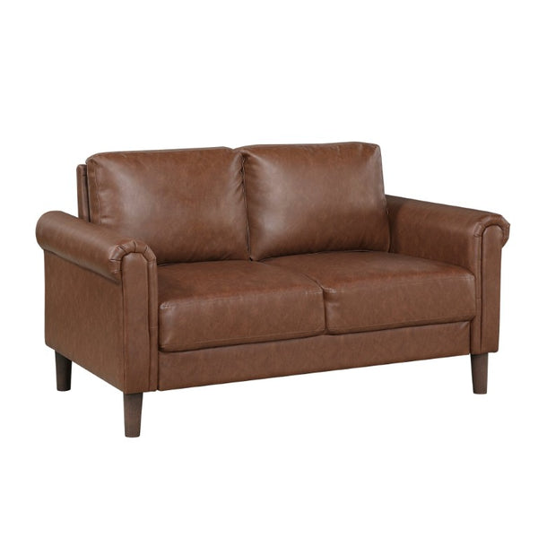 English Elm Love Seat Mid-Century Faux Leather Loveseat with Pocket Coil Support Tapered Legs Chocolate 57 L x 32 W x 33.5 H B011P580785