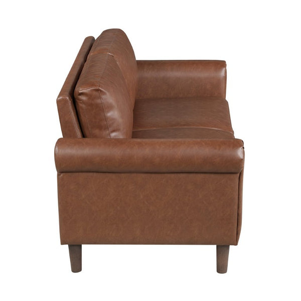 English Elm Love Seat Mid-Century Faux Leather Loveseat with Pocket Coil Support Tapered Legs Chocolate 57 L x 32 W x 33.5 H B011P580785