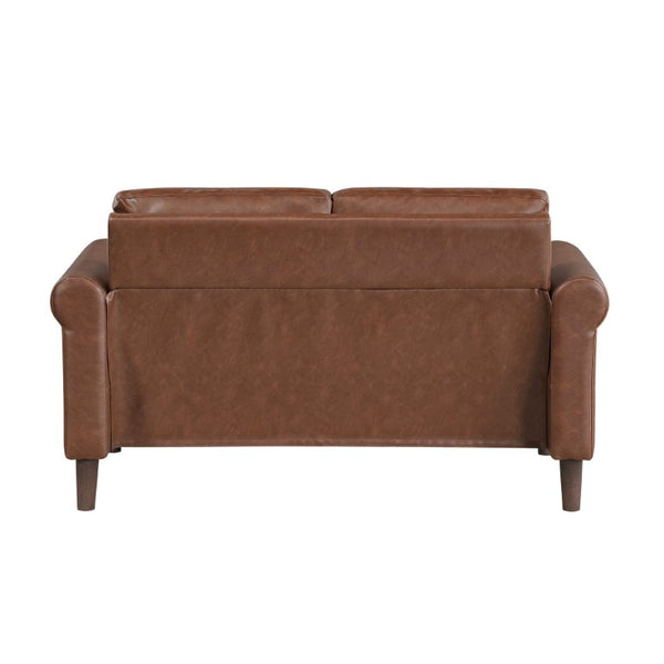 English Elm Love Seat Mid-Century Faux Leather Loveseat with Pocket Coil Support Tapered Legs Chocolate 57 L x 32 W x 33.5 H B011P580785