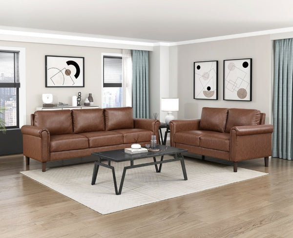 English Elm Love Seat Mid-Century Faux Leather Loveseat with Pocket Coil Support Tapered Legs Chocolate 57 L x 32 W x 33.5 H B011P580785