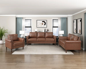 English Elm Love Seat Mid-Century Faux Leather Loveseat with Pocket Coil Support Tapered Legs Chocolate 57 L x 32 W x 33.5 H B011P580785