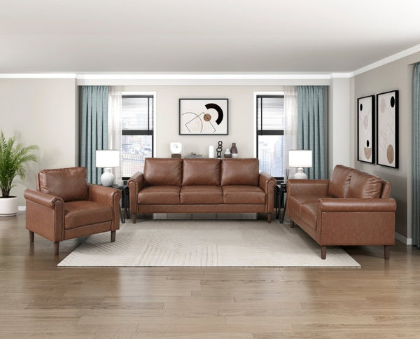 English Elm Love Seat Mid-Century Faux Leather Loveseat with Pocket Coil Support Tapered Legs Chocolate 57 L x 32 W x 33.5 H B011P580785